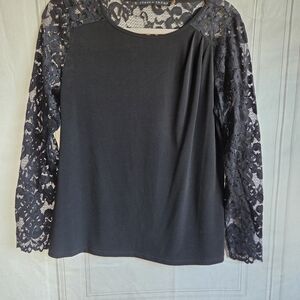 Ivanka Trump Black Lace-Sleeve Long Sleeve Top